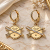Oro Laminado Dangle Earring, Gold Filled Style Star Design, with White Micro Pave, Polished, Golden Finish, 02.377.0024