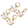 Oro Laminado Dangle Earring, Gold Filled Style Star Design, with White Micro Pave, Pink Enamel Finish, Golden Finish, 02.377.0024.1