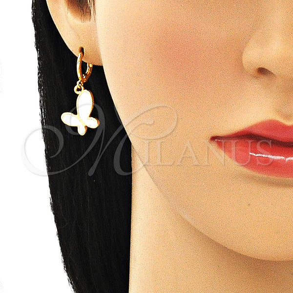 Gold Filled Ring — Dangle Earring Butterfly Design White Enamel 02. — alternate product view — SKU 134904 | Oro Laminado anillo — Dangle Earring Butterfly diseño blanco Enamel 02. — SKU 134904