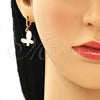 Oro Laminado Dangle Earring, Gold Filled Style Butterfly Design, White Enamel Finish, Golden Finish, 02.377.0025