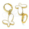 Oro Laminado Dangle Earring, Gold Filled Style Butterfly Design, White Enamel Finish, Golden Finish, 02.377.0025