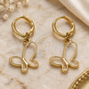 Oro Laminado Dangle Earring, Gold Filled Style Butterfly Design, White Enamel Finish, Golden Finish, 02.377.0025