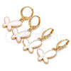 Oro Laminado Dangle Earring, Gold Filled Style Butterfly Design, White Enamel Finish, Golden Finish, 02.377.0025
