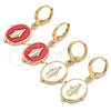 Oro Laminado Dangle Earring, Gold Filled Style Virgen Maria Design, Red Enamel Finish, Golden Finish, 02.377.0026.1