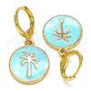 Oro Laminado Dangle Earring, Gold Filled Style Tree Design, Turquoise Enamel Finish, Golden Finish, 02.377.0027