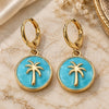 Oro Laminado Dangle Earring, Gold Filled Style Tree Design, Turquoise Enamel Finish, Golden Finish, 02.377.0027