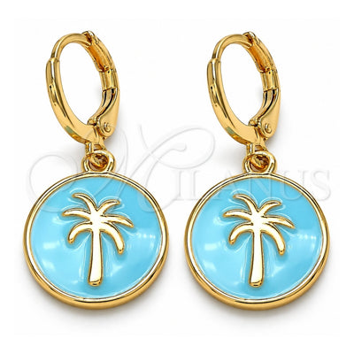 Oro Laminado Dangle Earring, Gold Filled Style Tree Design, Turquoise Enamel Finish, Golden Finish, 02.377.0027