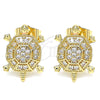 Oro Laminado Stud Earring, Gold Filled Style Turtle Design, with White Micro Pave, Polished, Golden Finish, 02.210.0413