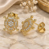 Oro Laminado Stud Earring, Gold Filled Style Turtle Design, with White Micro Pave, Polished, Golden Finish, 02.210.0413