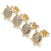 Oro Laminado Stud Earring, Gold Filled Style Turtle Design, with Multicolor Micro Pave, Polished, Golden Finish, 02.210.0413.1