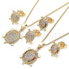 Oro Laminado Earring and Pendant Adult Set, Gold Filled Style Turtle Design, with White Micro Pave, Polished, Golden Finish, 10.210.0153