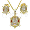 Oro Laminado Earring and Pendant Adult Set, Gold Filled Style Turtle Design, with Multicolor Micro Pave, Polished, Golden Finish, 10.210.0153.1