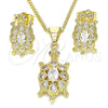 Oro Laminado Earring and Pendant Adult Set, Gold Filled Style Turtle Design, with White Cubic Zirconia, Polished, Golden Finish, 10.210.0154