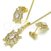 Oro Laminado Earring and Pendant Adult Set, Gold Filled Style Turtle Design, with White Cubic Zirconia, Polished, Golden Finish, 10.210.0154