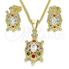 Oro Laminado Earring and Pendant Adult Set, Gold Filled Style Turtle Design, with Multicolor Cubic Zirconia, Polished, Golden Finish, 10.210.0154.1