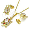 Oro Laminado Earring and Pendant Adult Set, Gold Filled Style Turtle Design, with Multicolor Cubic Zirconia, Polished, Golden Finish, 10.210.0154.1