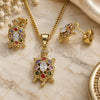 Oro Laminado Earring and Pendant Adult Set, Gold Filled Style Turtle Design, with Multicolor Cubic Zirconia, Polished, Golden Finish, 10.210.0154.1