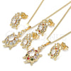 Oro Laminado Earring and Pendant Adult Set, Gold Filled Style Turtle Design, with Multicolor Cubic Zirconia, Polished, Golden Finish, 10.210.0154.1