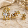 Oro Laminado Stud Earring, Gold Filled Style Turtle Design, with White Cubic Zirconia, Polished, Golden Finish, 02.210.0414