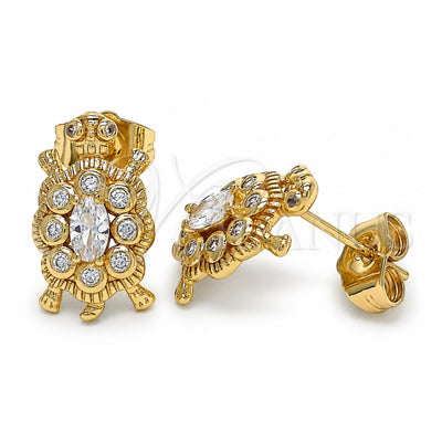 Oro Laminado Stud Earring, Gold Filled Style Turtle Design, with White Cubic Zirconia, Polished, Golden Finish, 02.210.0414