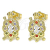 Oro Laminado Stud Earring, Gold Filled Style Turtle Design, with Multicolor Micro Pave, Polished, Golden Finish, 02.210.0414.1
