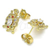 Oro Laminado Stud Earring, Gold Filled Style Turtle Design, with Multicolor Micro Pave, Polished, Golden Finish, 02.210.0414.1