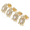 Oro Laminado Stud Earring, Gold Filled Style Turtle Design, with Multicolor Micro Pave, Polished, Golden Finish, 02.210.0414.1
