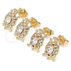 Oro Laminado Stud Earring, Gold Filled Style Turtle Design, with Multicolor Micro Pave, Polished, Golden Finish, 02.210.0414.1