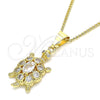 Oro Laminado Pendant Necklace, Gold Filled Style Turtle Design, with White Cubic Zirconia, Polished, Golden Finish, 04.210.0051.20 (02 MM Thickness, 20 Inches Length)