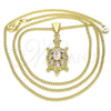 Oro Laminado Pendant Necklace, Gold Filled Style Turtle Design, with White Cubic Zirconia, Polished, Golden Finish, 04.210.0051.20 (02 MM Thickness, 20 Inches Length)