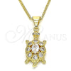Oro Laminado Pendant Necklace, Gold Filled Style Turtle Design, with White Cubic Zirconia, Polished, Golden Finish, 04.210.0051.20 (02 MM Thickness, 20 Inches Length)