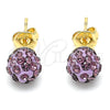 Oro Laminado Stud Earring, Gold Filled Style with Amethyst Crystal, Polished, Golden Finish, 02.63.2707