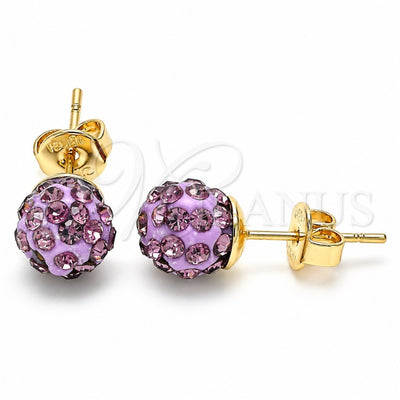 Oro Laminado Stud Earring, Gold Filled Style with Amethyst Crystal, Polished, Golden Finish, 02.63.2707