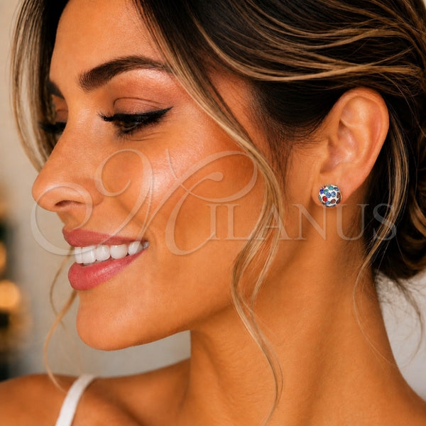 Oro Laminado Stud Earring, Gold Filled Style with Multicolor Crystal, Polished, Golden Finish, 02.63.2707.1