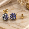 Oro Laminado Stud Earring, Gold Filled Style with Violet Crystal, Polished, Golden Finish, 02.63.2707.2