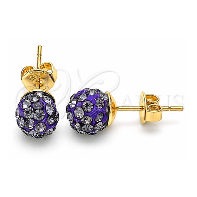 Oro Laminado Stud Earring, Gold Filled Style with Violet Crystal, Polished, Golden Finish, 02.63.2707.2