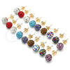 Oro Laminado Stud Earring, Gold Filled Style with Aurore Boreale Crystal, Polished, Golden Finish, 02.63.2707.3