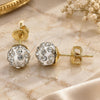 Oro Laminado Stud Earring, Gold Filled Style with White Crystal, Polished, Golden Finish, 02.63.2707.5