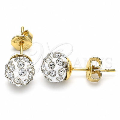 Oro Laminado Stud Earring, Gold Filled Style with White Crystal, Polished, Golden Finish, 02.63.2707.5