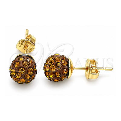 Oro Laminado Stud Earring, Gold Filled Style with Coffee Crystal, Polished, Golden Finish, 02.63.2707.7