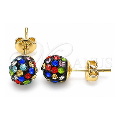 Oro Laminado Stud Earring, Gold Filled Style with Multicolor Crystal, Polished, Golden Finish, 02.63.2707.8