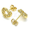 Oro Laminado Stud Earring, Gold Filled Style Heart Design, with White Micro Pave, Polished, Golden Finish, 02.342.0102