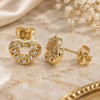 Oro Laminado Stud Earring, Gold Filled Style Heart Design, with White Micro Pave, Polished, Golden Finish, 02.342.0102