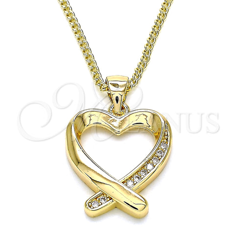Oro Laminado Pendant Necklace, Gold Filled Style Heart Design, with White Micro Pave, Polished, Golden Finish, 04.342.0026.20 (02 MM Thickness, 20 Inches Length)