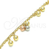 Oro Laminado Charm Anklet , Gold Filled Style Ball and Rattle Charm Design, Polished, Tricolor, 03.331.0048.09 (03 MM Thickness, 9 Inches Length)