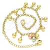 Oro Laminado Charm Anklet , Gold Filled Style Ball and Rattle Charm Design, Polished, Tricolor, 03.331.0048.09 (03 MM Thickness, 9 Inches Length)
