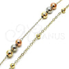 Oro Laminado Charm Anklet , Gold Filled Style Ball and Rattle Charm Design, Polished, Tricolor, 03.331.0052.10 (02 MM Thickness, 10 Inches Length)