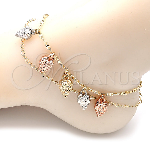 Gold Filled Anklet — Charm Anklet Strawberry Design Polished Tricolor 03. 03 — alternate product view — SKU 134995 | Oro Laminado tobillera — Charm Anklet Strawberry diseño pulido Tricolor 03. 03 — SKU 134995
