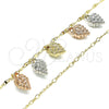 Oro Laminado Charm Anklet , Gold Filled Style Strawberry Design, Polished, Tricolor, 03.331.0053.10 (03 MM Thickness, 10 Inches Length)