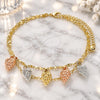 Oro Laminado Charm Anklet , Gold Filled Style Strawberry Design, Polished, Tricolor, 03.331.0053.10 (03 MM Thickness, 10 Inches Length)